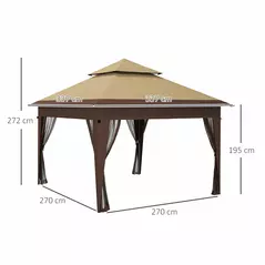 Outsunny 3 x 3(m) Pop Up Gazebo with Mosquito Netting, 1 Person Easy up Marquee Party Tent with 1-Button Push, Double Roof, Carry Bag, Sandbags, Height Adjustable Instant Shelter, Khaki - 3
