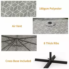 Outsunny 3(m) Convertible Cantilever Parasol and Centre-post Garden Parasol with Cross Base, 360° Rotation Banana Parasol with Crank Handle and 8 Ribs, Hanging Patio Umbrella, Black and White - 7