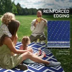 Outsunny Plastic Straw Reversible RV Outdoor Rug with Carry Bag, 182 x 274cm, Blue and White - 8