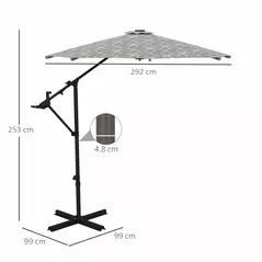 Outsunny 3(m) Convertible Cantilever Parasol and Centre-post Garden Parasol with Cross Base, 360° Rotation Banana Parasol with Crank Handle and 8 Ribs, Hanging Patio Umbrella, Black and White - 3