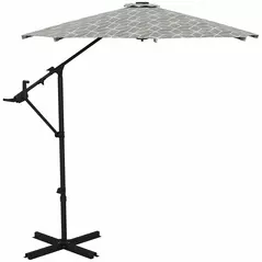 Outsunny 3(m) Convertible Cantilever Parasol and Centre-post Garden Parasol with Cross Base, 360° Rotation Banana Parasol with Crank Handle and 8 Ribs, Hanging Patio Umbrella, Black and White - 1