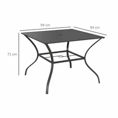 Outsunny 94 x 94 cm Garden Table with Parasol Hole, Outdoor Dining Garden Table for Four with Slatted Metal Plate Top, Dark Grey - 3