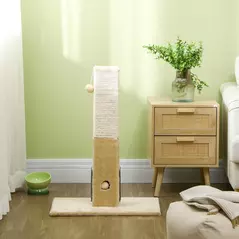 PawHut Jute Cat Scratching Post w/ Carpet Base Hanging Toy - Beige - 7