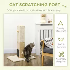 PawHut Jute Cat Scratching Post w/ Carpet Base Hanging Toy - Beige - 4