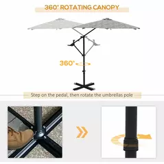 Outsunny 3(m) Convertible Cantilever Parasol and Centre-post Garden Parasol with Cross Base, 360° Rotation Banana Parasol with Crank Handle and 8 Ribs, Hanging Patio Umbrella, Black and White - 5