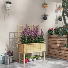 Outsunny 45 x 105cm Wooden Garden Planter, with Trellis - Natural - 2