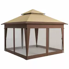 Outsunny 3 x 3(m) Pop Up Gazebo with Mosquito Netting, 1 Person Easy up Marquee Party Tent with 1-Button Push, Double Roof, Carry Bag, Sandbags, Height Adjustable Instant Shelter, Khaki - 1