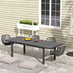 Outsunny Aluminium Garden Table for 6-8, 246 cm Extending Outdoor Dining Table Rectangle for Patio, Balcony - Charcoal Grey - 2
