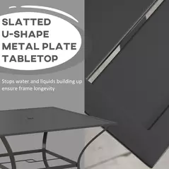 Outsunny 94 x 94 cm Garden Table with Parasol Hole, Outdoor Dining Garden Table for Four with Slatted Metal Plate Top, Dark Grey - 5