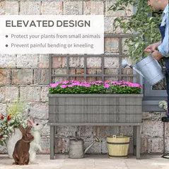 Outsunny 45 x 105cm Wooden Garden Planter, with Trellis - Grey - 7