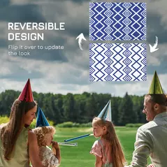 Outsunny Plastic Straw Reversible RV Outdoor Rug with Carry Bag, 182 x 274cm, Blue and White - 7