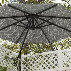 Outsunny 3(m) Convertible Cantilever Parasol and Centre-post Garden Parasol with Cross Base, 360° Rotation Banana Parasol with Crank Handle and 8 Ribs, Hanging Patio Umbrella, Black and White - 9