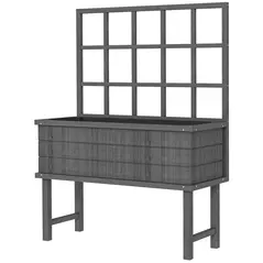 Outsunny 45 x 105cm Wooden Garden Planter, with Trellis - Grey - 1