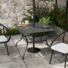 Outsunny 94 x 94 cm Garden Table with Parasol Hole, Outdoor Dining Garden Table for Four with Slatted Metal Plate Top, Dark Grey - 2