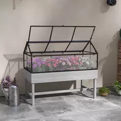 Outsunny 60 x 120cm Raised Garden Bed with Wooden Base - Grey - 2