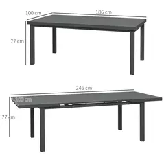 Outsunny Aluminium Garden Table for 6-8, 246 cm Extending Outdoor Dining Table Rectangle for Patio, Balcony - Charcoal Grey - 3