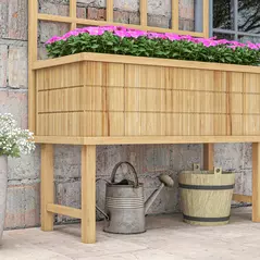 Outsunny 45 x 105cm Wooden Garden Planter, with Trellis - Natural - 9
