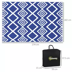Outsunny Plastic Straw Reversible RV Outdoor Rug with Carry Bag, 182 x 274cm, Blue and White - 3