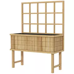 Outsunny 45 x 105cm Wooden Garden Planter, with Trellis - Natural - 1