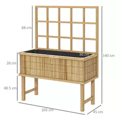Outsunny 45 x 105cm Wooden Garden Planter, with Trellis - Natural - 3