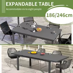 Outsunny Aluminium Garden Table for 6-8, 246 cm Extending Outdoor Dining Table Rectangle for Patio, Balcony - Charcoal Grey - 4