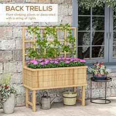 Outsunny 45 x 105cm Wooden Garden Planter, with Trellis - Natural - 4