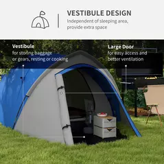 Outsunny Two-Man Dome Tent, with Front Vestibule - Blue/Grey - 5