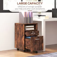 Vinsetto Lockable Two-Drawer Filing Cabinet, with Wheels - Wood-Effect - 7