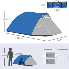 Outsunny Two-Man Dome Tent, with Front Vestibule - Blue/Grey - 3