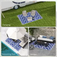 Outsunny Plastic Straw Reversible RV Outdoor Rug with Carry Bag, 182 x 274cm, Blue and White - 5