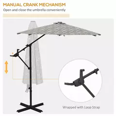Outsunny 3(m) Convertible Cantilever Parasol and Centre-post Garden Parasol with Cross Base, 360° Rotation Banana Parasol with Crank Handle and 8 Ribs, Hanging Patio Umbrella, Black and White - 6