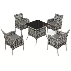 Outsunny Five-Pieces Rattan Dining Set - Mixed Grey - 1