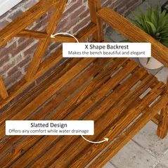 Outsunny Two-Seater Fir Wood Bench, with Bottom Shelf - Natural - 6