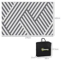 Outsunny Plastic Straw Reversible RV Outdoor Rug with Carry Bag, 182 x 274cm, Grey and Cream - 3