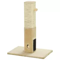 PawHut Jute Cat Scratching Post w/ Carpet Base Hanging Toy - Beige - 1