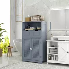 kleankin Three-Part Bathroom Storage Unit, with Shelf, Drawers & Cupboard - Grey - 2