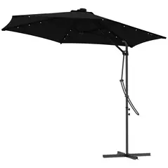 Outsunny 3(m) Solar LED Cantilever Parasol - Black - 1