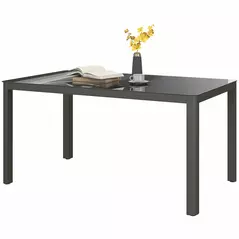 Outsunny 150cm x 88cm Aluminium Table, with Glass Tabletop - Grey - 1