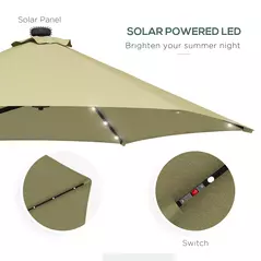 Outsunny 3(m) Solar LED Cantilever Parasol - Beige - 5
