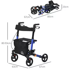 HOMCOM Portable Rollator Walker with 6 Adjustable Height and Dual Brakes for travel and Dailt Use, Blue - 3