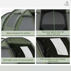 Outsunny Two Room Tunnel Tent Camping Tent for  3-4 Man with Windows, Covers, Carry Bag, for Fishing, Hiking, Sports, Green - 6
