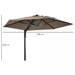 Outsunny 2.5m Wall Mounted Parasol, Hand to Push Outdoor Patio Umbrella with 180 Degree Rotatable Canopy for Porch, Deck, Garden, 250 cm, Khaki - 3