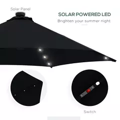 Outsunny 3(m) Solar LED Cantilever Parasol - Black - 5
