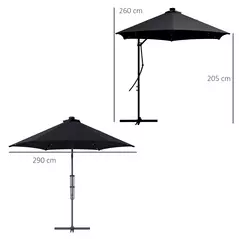 Outsunny 3(m) Solar LED Cantilever Parasol - Black - 3