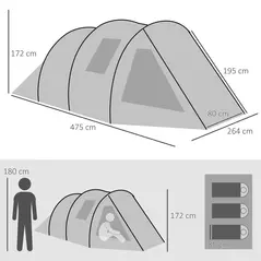 Outsunny Two Room Tunnel Tent Camping Tent for  3-4 Man with Windows, Covers, Carry Bag, for Fishing, Hiking, Sports, Green - 3