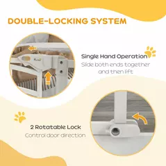 PawHut Pressure Fit Stair Gate, Dog Gate w/ Small Cat Door, Auto Closing System, Double Locking Openings, 74-80cm - White - 5