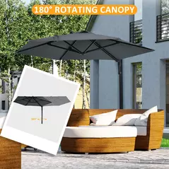 Outsunny 2.5m Wall Mounted Parasol, Hand to Push Outdoor Patio Umbrella with 180 Degree Rotatable Canopy for Porch, Deck, Garden, 250 cm, Dark Grey - 4
