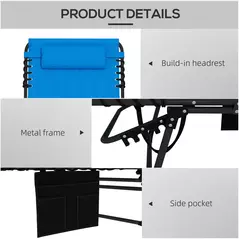 Outsunny Set of Two Sun Loungers, with Five-Position Reclining Backs - Blue - 5