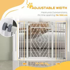 PawHut Pressure Fit Stair Gate Dog Gate w/ Auto Closing Door, Double Locking, Easy Installation, for 74-100cm Openings - White - 7