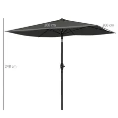 Outsunny 2 x 3(m) Garden Parasol Umbrella, Rectangular Outdoor Market Umbrella Sun Shade with Crank & Push Button Tilt, 6 Ribs, Aluminium Pole, Dark Grey - 3
